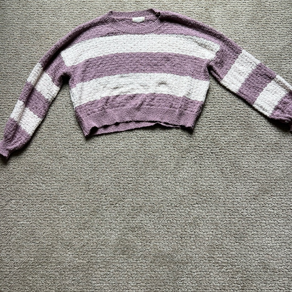 American Eagle Outfitters Purple and White Crew Neck Sweater